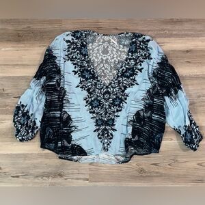 Host Pick Free People Small Blue Floral Printed Blouse